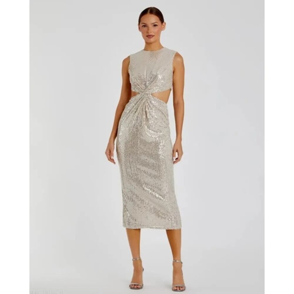 Mac Duggal Women's Ieena Sequin Front Twist Cut Out Column Dress Nude Size 2 NWT